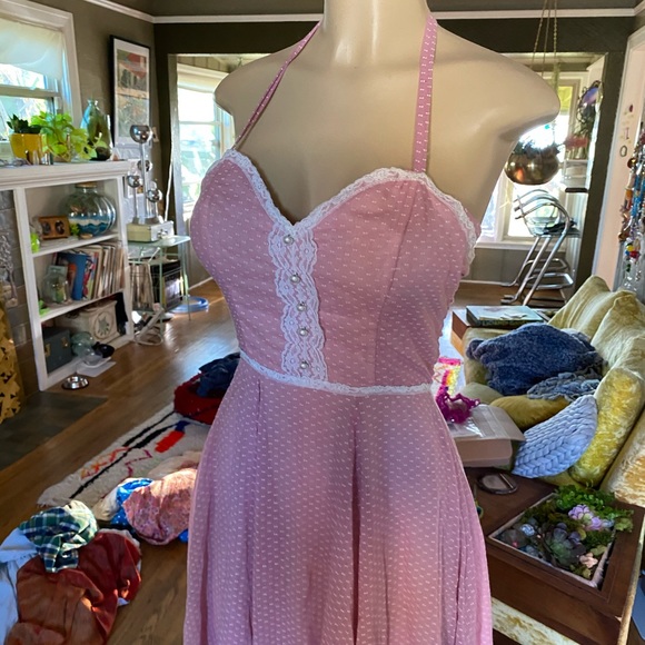 Vintage Gunne Sax blush w/ lace halter maxi dress - Picture 8 of 16